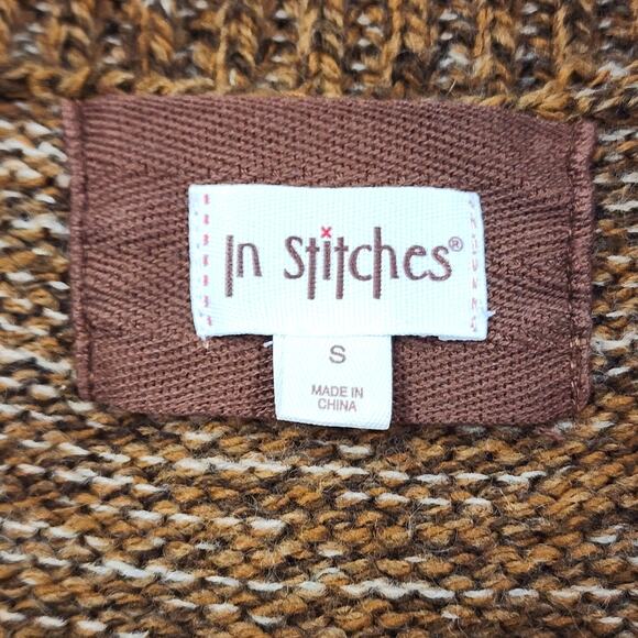 In Stitches Wool Blend Cardigan Wood Buttons Chunky Cozy Brown Womens Small - Picture 6 of 11